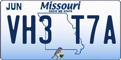 MO license plate VH3T7A