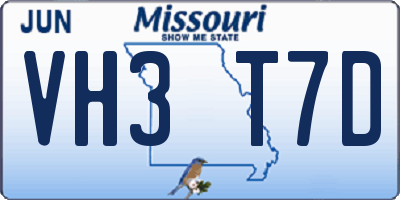 MO license plate VH3T7D