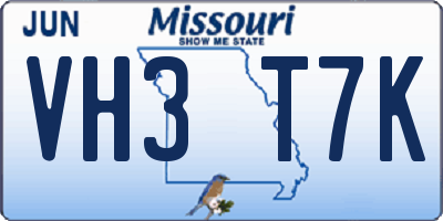 MO license plate VH3T7K