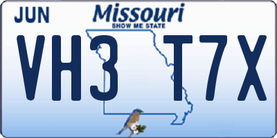 MO license plate VH3T7X