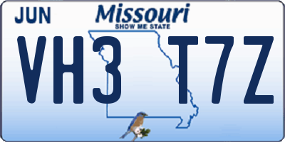 MO license plate VH3T7Z