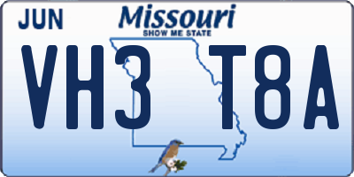 MO license plate VH3T8A