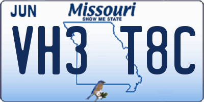 MO license plate VH3T8C