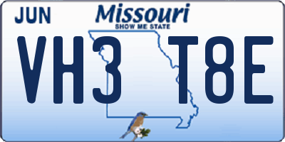 MO license plate VH3T8E