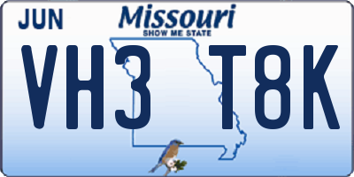 MO license plate VH3T8K