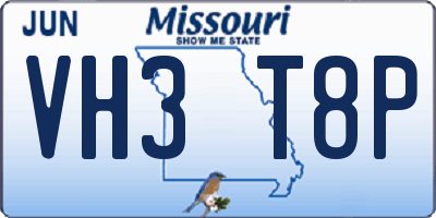 MO license plate VH3T8P