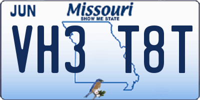 MO license plate VH3T8T