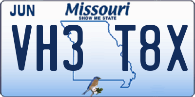 MO license plate VH3T8X