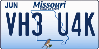 MO license plate VH3U4K
