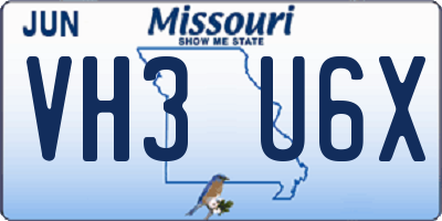 MO license plate VH3U6X