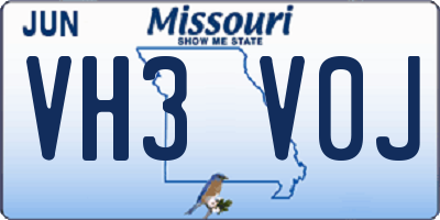 MO license plate VH3V0J