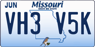 MO license plate VH3V5K