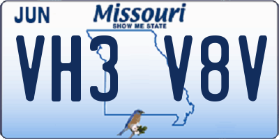 MO license plate VH3V8V