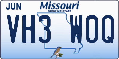 MO license plate VH3W0Q