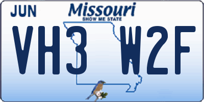 MO license plate VH3W2F