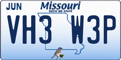 MO license plate VH3W3P
