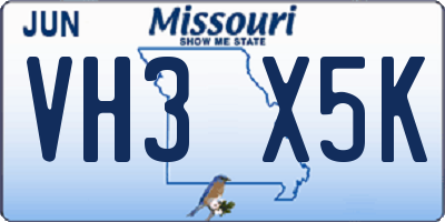 MO license plate VH3X5K