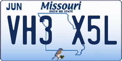 MO license plate VH3X5L