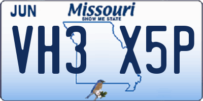 MO license plate VH3X5P