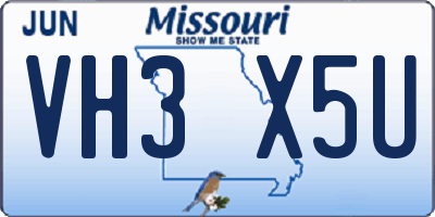 MO license plate VH3X5U