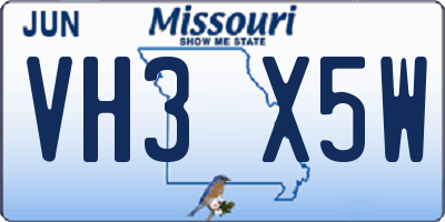 MO license plate VH3X5W