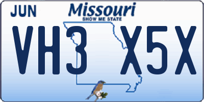 MO license plate VH3X5X