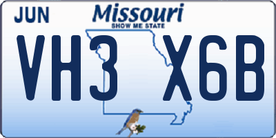 MO license plate VH3X6B