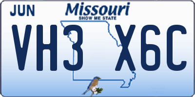 MO license plate VH3X6C