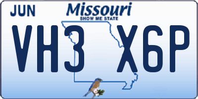 MO license plate VH3X6P