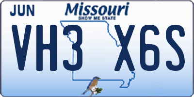 MO license plate VH3X6S