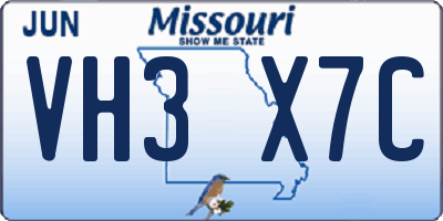 MO license plate VH3X7C