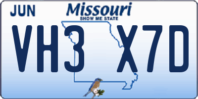 MO license plate VH3X7D