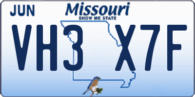 MO license plate VH3X7F