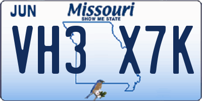 MO license plate VH3X7K