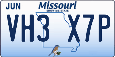MO license plate VH3X7P