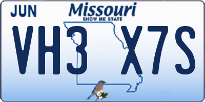 MO license plate VH3X7S