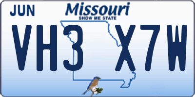 MO license plate VH3X7W