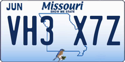 MO license plate VH3X7Z