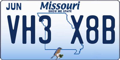 MO license plate VH3X8B