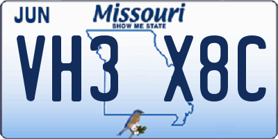 MO license plate VH3X8C