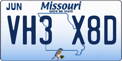 MO license plate VH3X8D