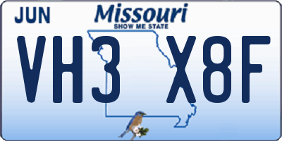 MO license plate VH3X8F