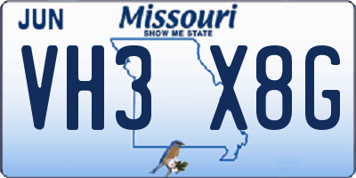 MO license plate VH3X8G