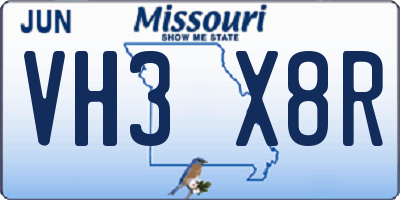 MO license plate VH3X8R