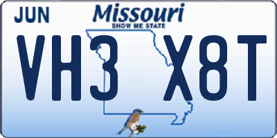 MO license plate VH3X8T