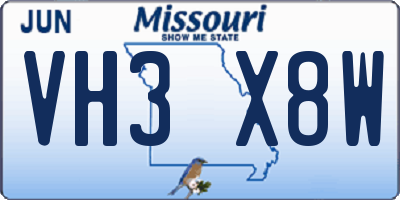MO license plate VH3X8W