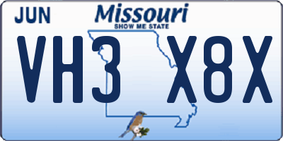 MO license plate VH3X8X
