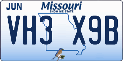MO license plate VH3X9B