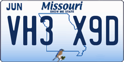 MO license plate VH3X9D