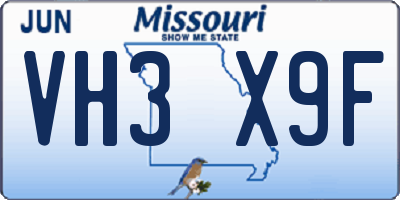 MO license plate VH3X9F
